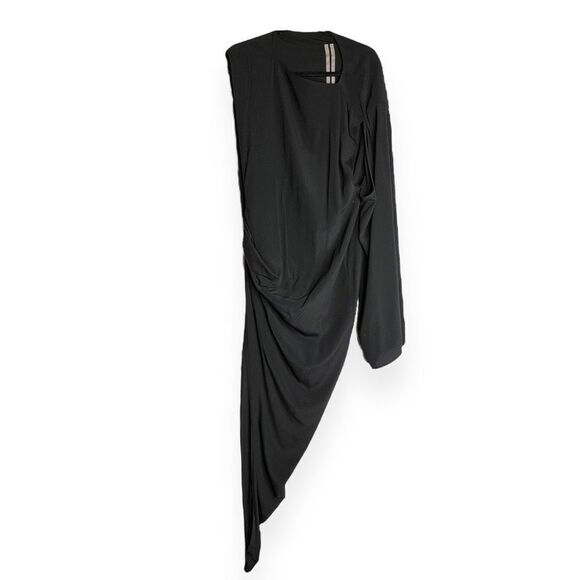 Rick Owens Asymmetric-Design Gathered-Detail Dress Gothic Black Size US 6 - Picture 9 of 13